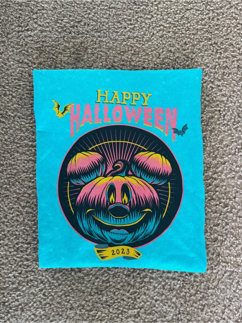 Walt Disney World 2023 Happy Halloween Mickey Pumpkin Tee Teal Jack O Lantern 2X